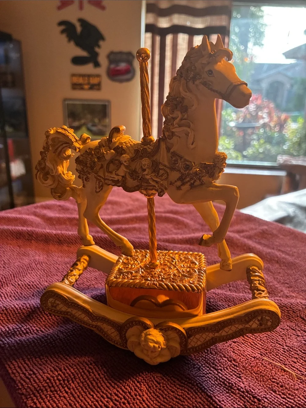 Ornate Cream and Gold Carousel Horse Figurine